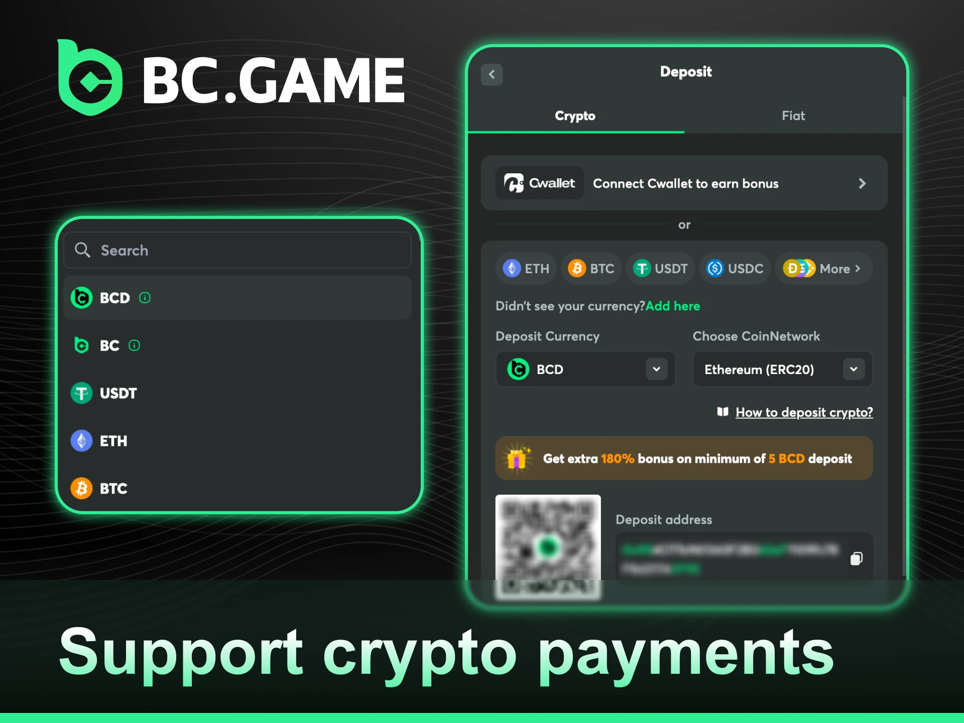 Utilize BC Game Support Crypto Payments for anonymous and instant deposits.