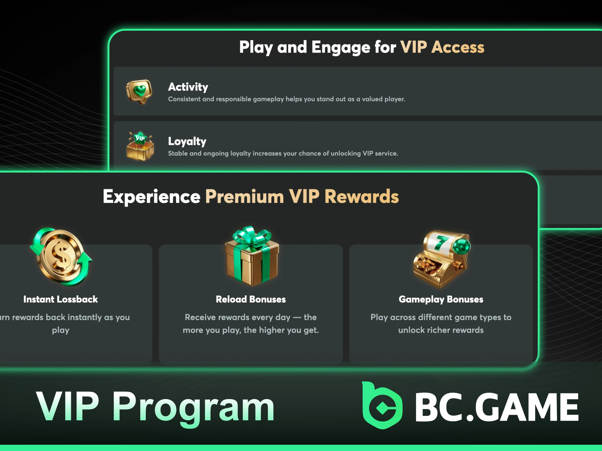 Progress through the BC Game VIP Program levels for elite gambling benefits.