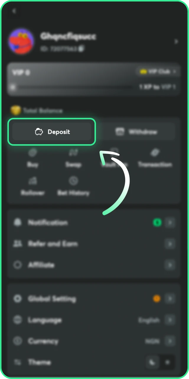 Open the Deposit form to start the BC Game deposit process.