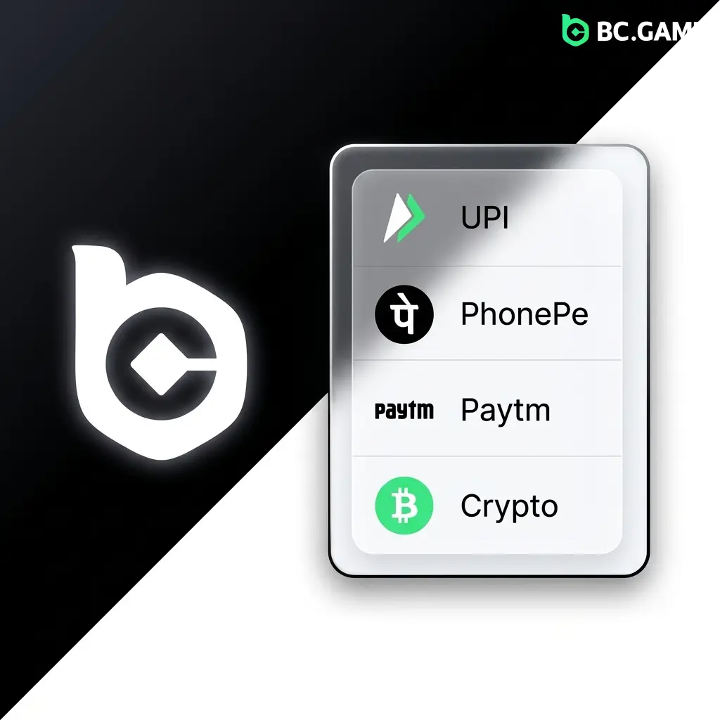 BC Game deposit methods in India including UPI, PhonePe, Paytm, Bitcoin, Ethereum, USDT, and other cryptocurrencies