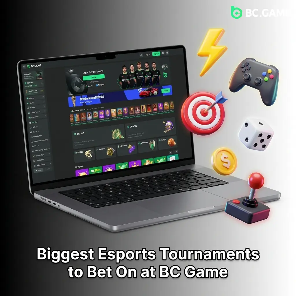 BC Game esports betting tournaments table showing Dota 2, CS2, Valorant, LoL, PUBG and more major events