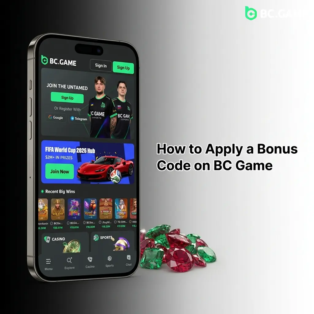 Step-by-step guide on how to apply a bonus promo code on BC Game account via Cashier or Promotions section