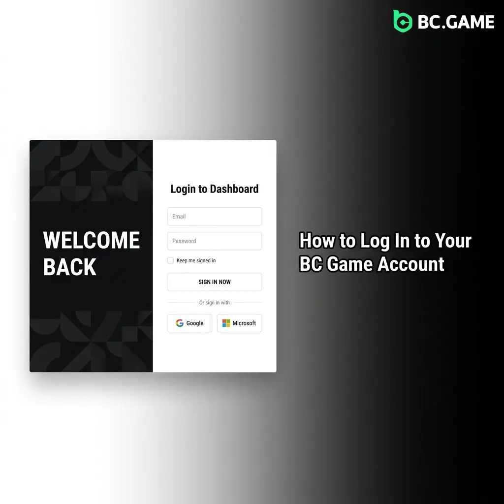 BC Game login page showing email and password fields with Log In button on homepage