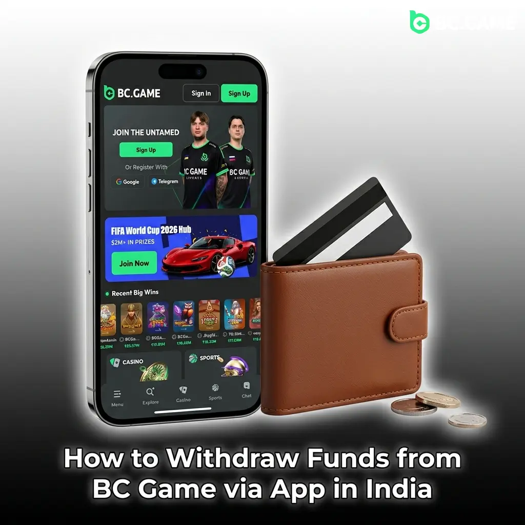 BC Game app withdrawal steps in India showing UPI and crypto payout options for verified Indian players
